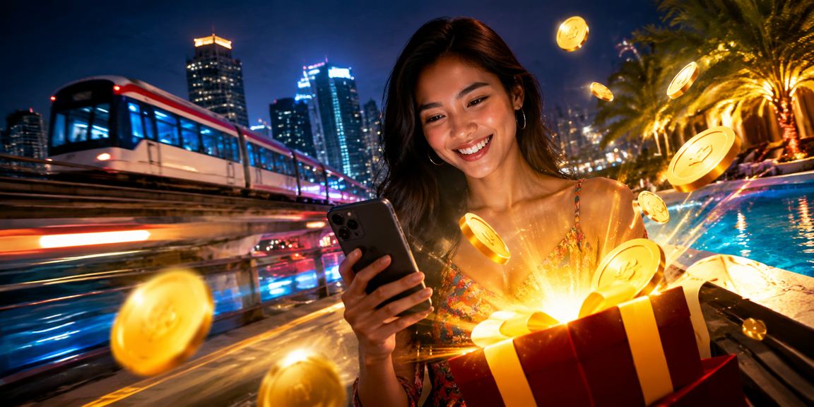 Pengguna mengakses kasino mobile dengan cahaya neon, menggambarkan deposit pulsa untuk platform hiburan online
